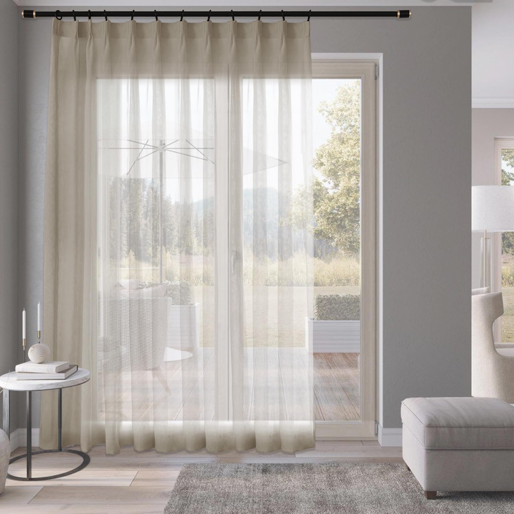 Bardzo szerokie taupe półprzezroczyste paski 304 cm, filtrowanie światła, plisowane ozdoby okienne do drzwi, patio, kuchni, szafy, 1 panel 259 cm długości