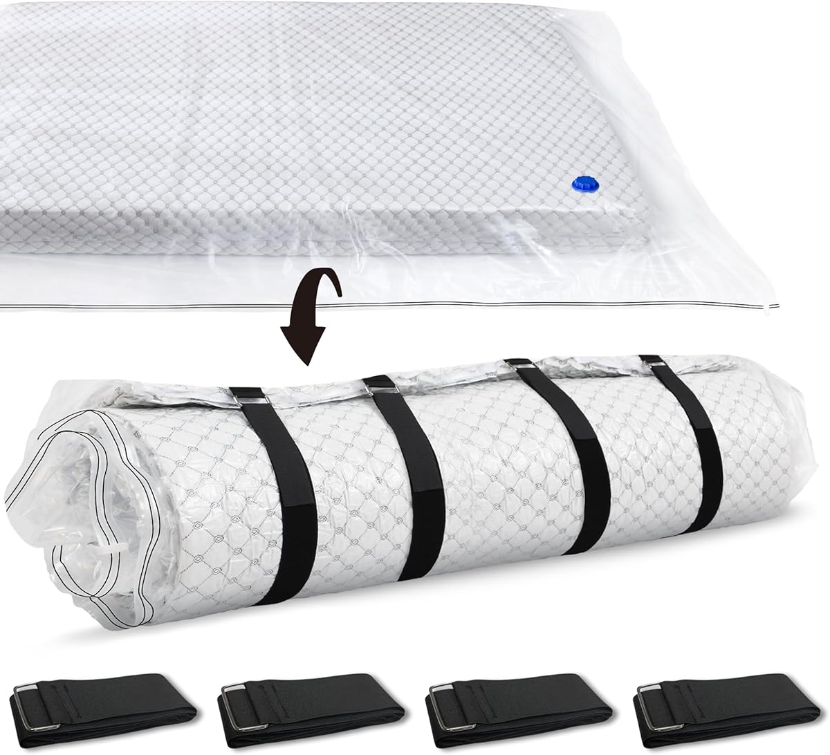 Storage Master Vacuum Storage Bag for King Size Mattress - Ideal for Memory Foam and Latex Up to 14 Inches - Designed for Easy Moving, Shipping and Storing with Straps (KING/CAL KING)