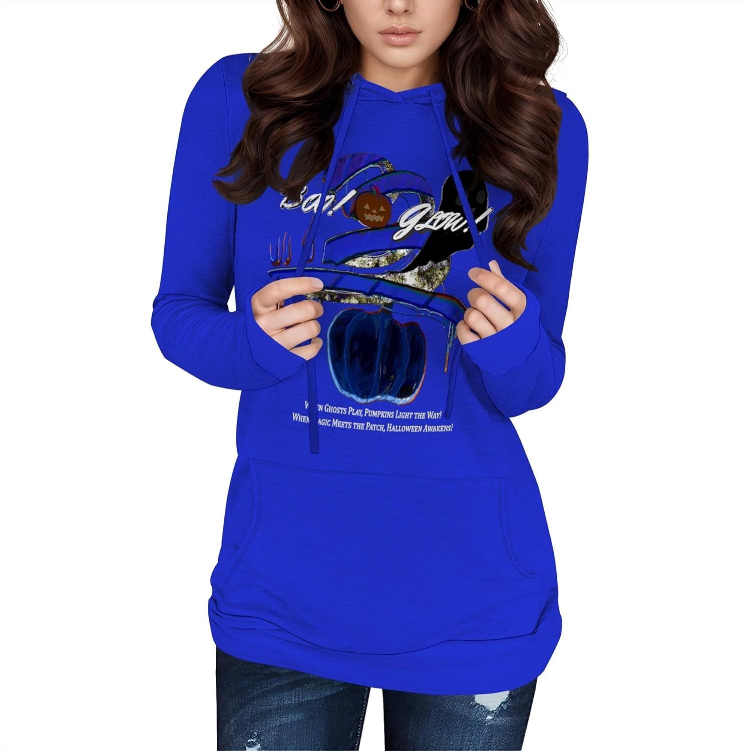 Halloween Hooded Sweatshirt Long Sleeve Pocket Trendy Pumpkin Skull Sweatshirt Hall...