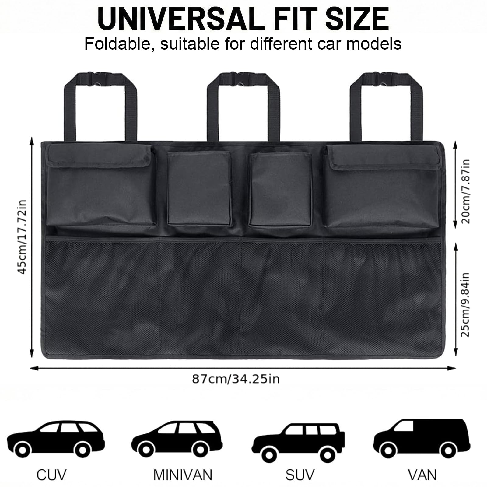 NiceNaiils Organizador de maletero de coche, impermeable, organizador de coche, protectores de respaldo de asiento, almacenamiento de red de carga plegable duradera para — view 2