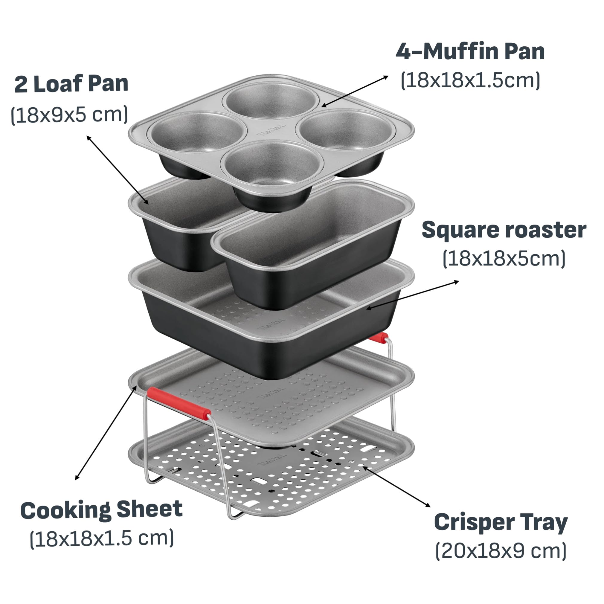Tefal Dail’Easy, Kit de 6 accessoires de cuisson pour air fryer, Poignées ergonomiques, 5 moules, Revêtement antiadhésif, J701S644