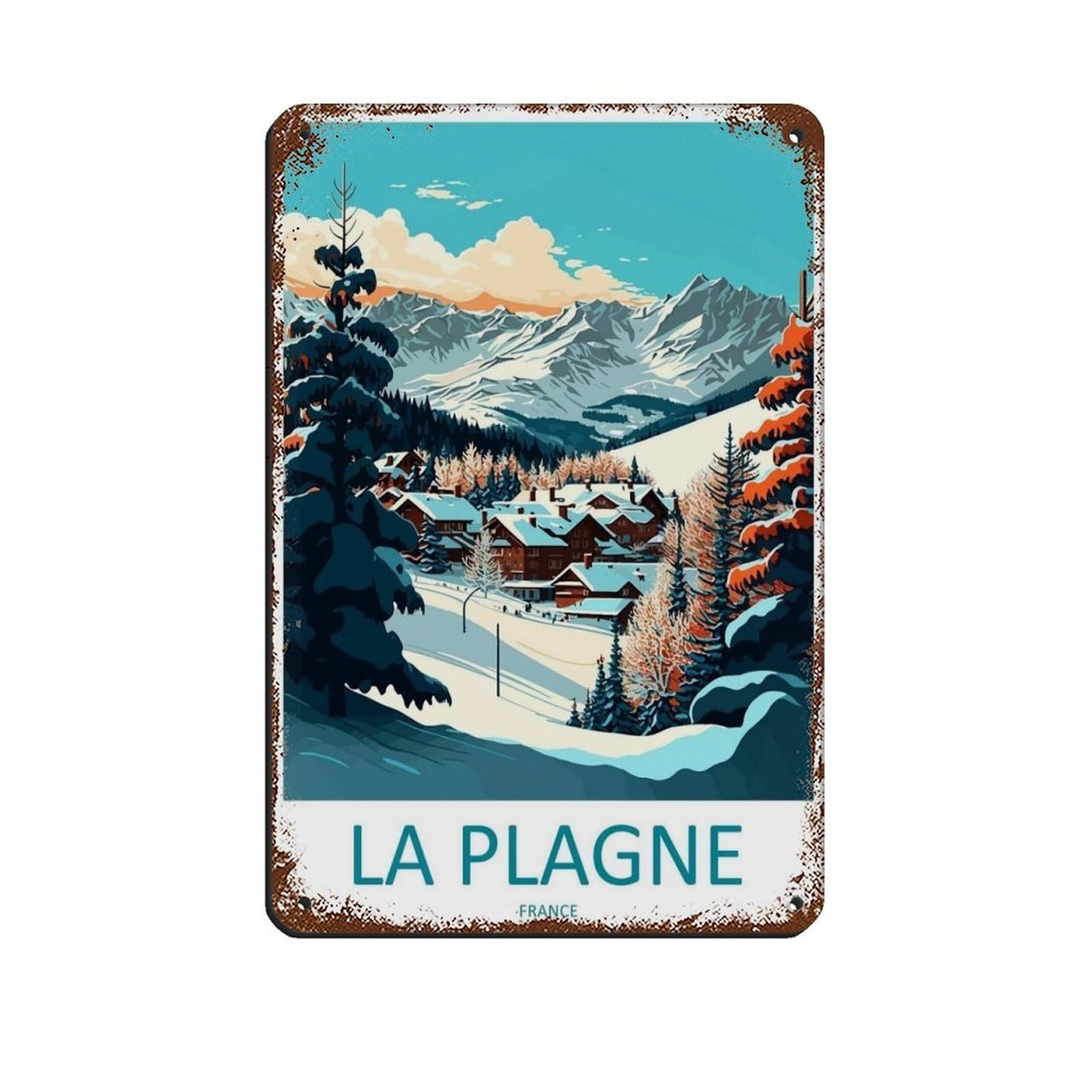 La Plagne Travel Art Ski Art Gift (61) Tin Sign Vintage Metal Pub Club Cafe Bar Home Wall Art Decoration Poster Retro 8x12inch(20x30cm)
