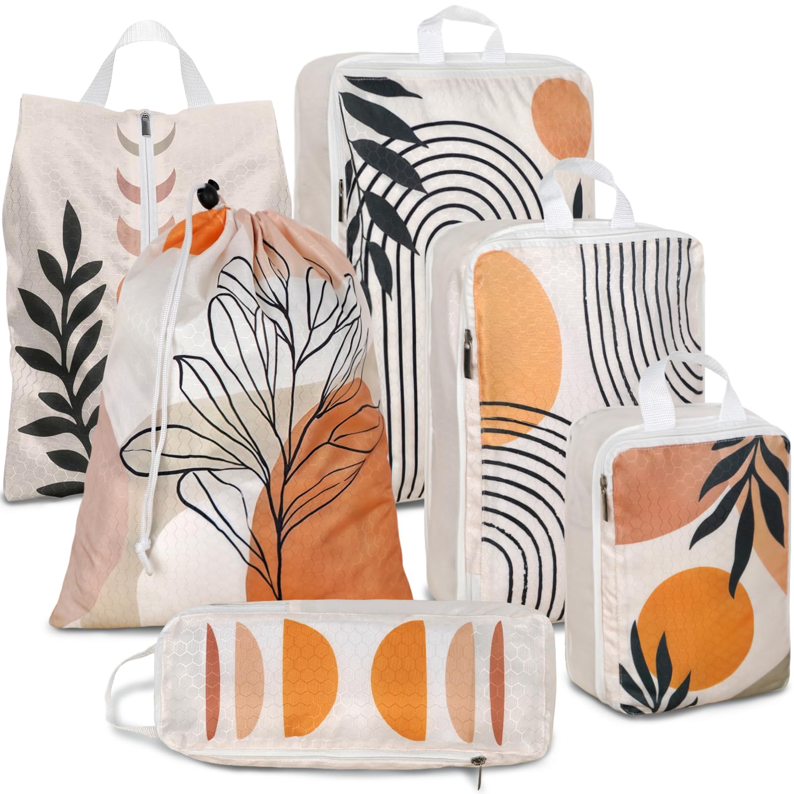 6 Pcs Compression Packing Cubes Waterproof Suitcase Travel Bag Luggage Backpack Organizer Travel Cubes for Packing-Bohemian