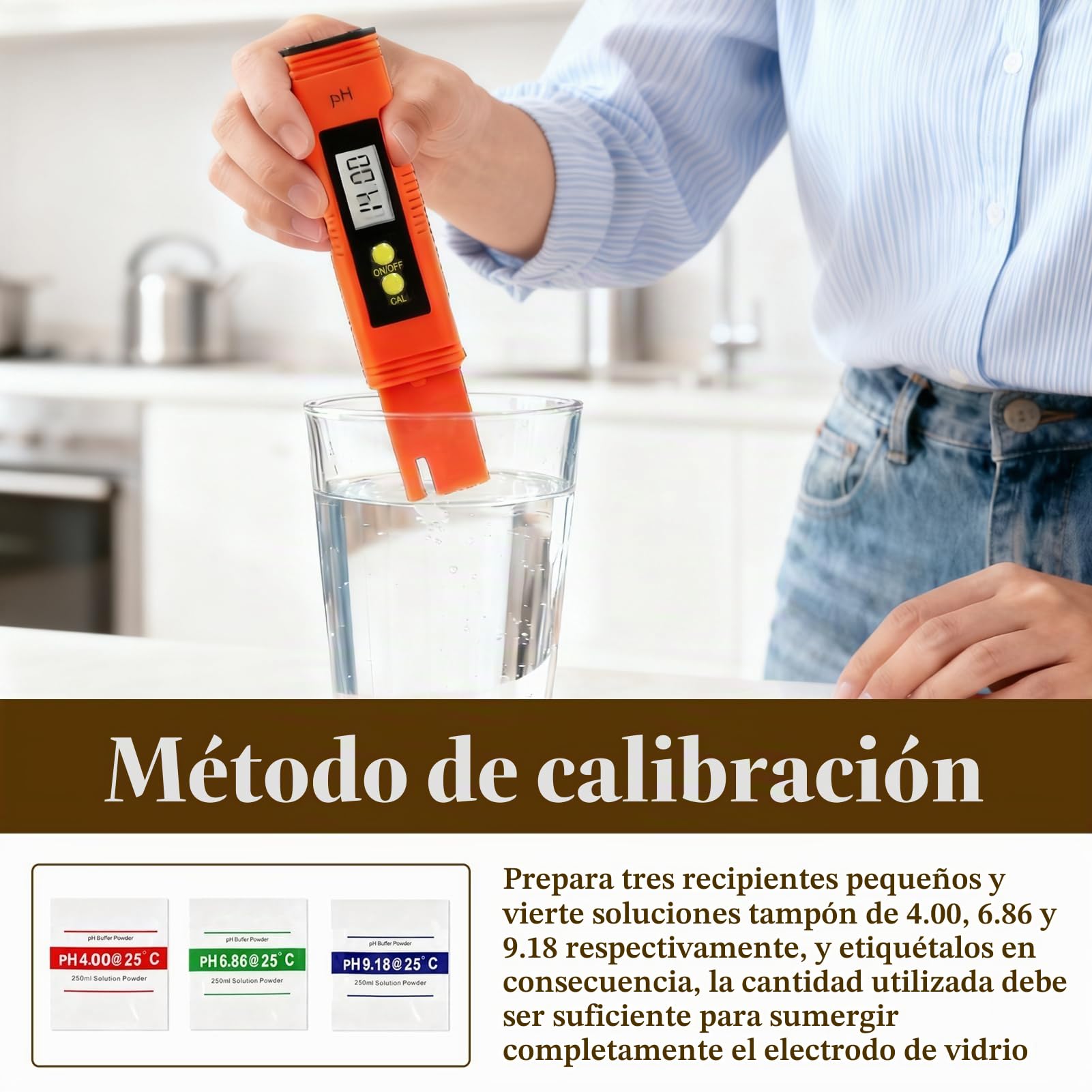 Medidor de PH Digital Alta Precisión Rango 0-14 con Calibración Automática y Compensación de Temperatura Automática Pantalla LCD