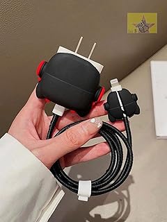 محول طاقة لايك ستار 18-20 واط لموبايل ابل ايفون نوع سي، غطاء حماية من السيليكون بتصميم شخصيات كرتونية ثلاثية الابعاد، حماية كاملة 360 درجة (كلب احمر اسود)