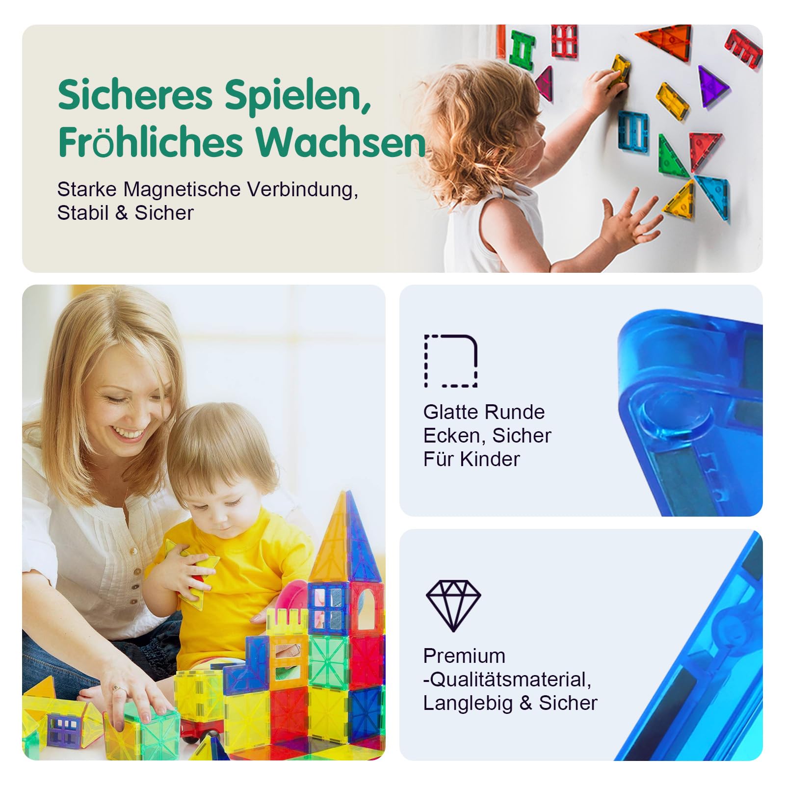 SURFOU Costruzioni Magnetiche 58 Pezzi, Blocchi da Costruzione Giocattoli Educativi STEM Montessori per Bambini 3-7 Anni, Giochi Educativi Creativi, Regalo Perfetto Ragazzi e Ragazze