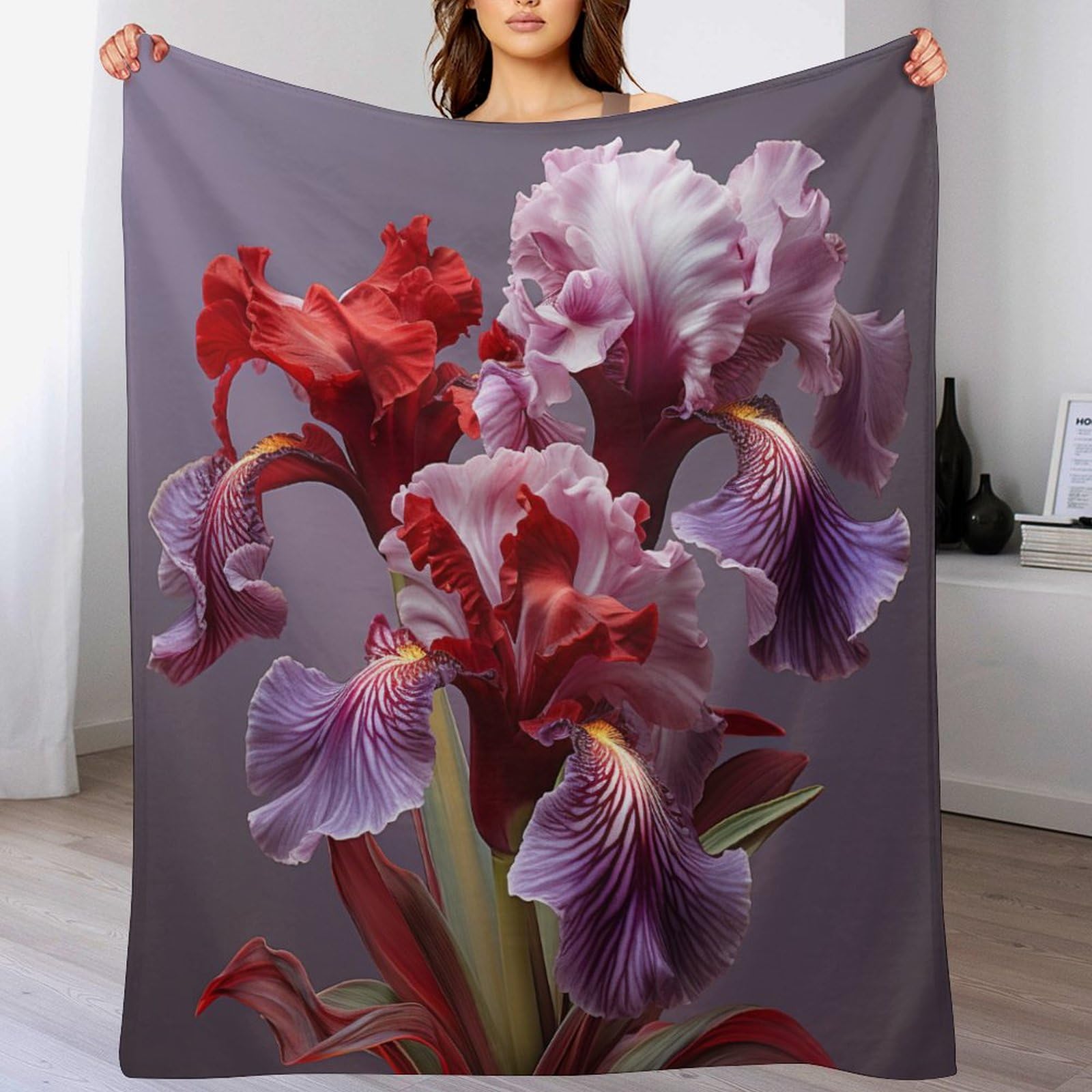 Manta de forro polar ligera y muy suave con flores en relieve 3D