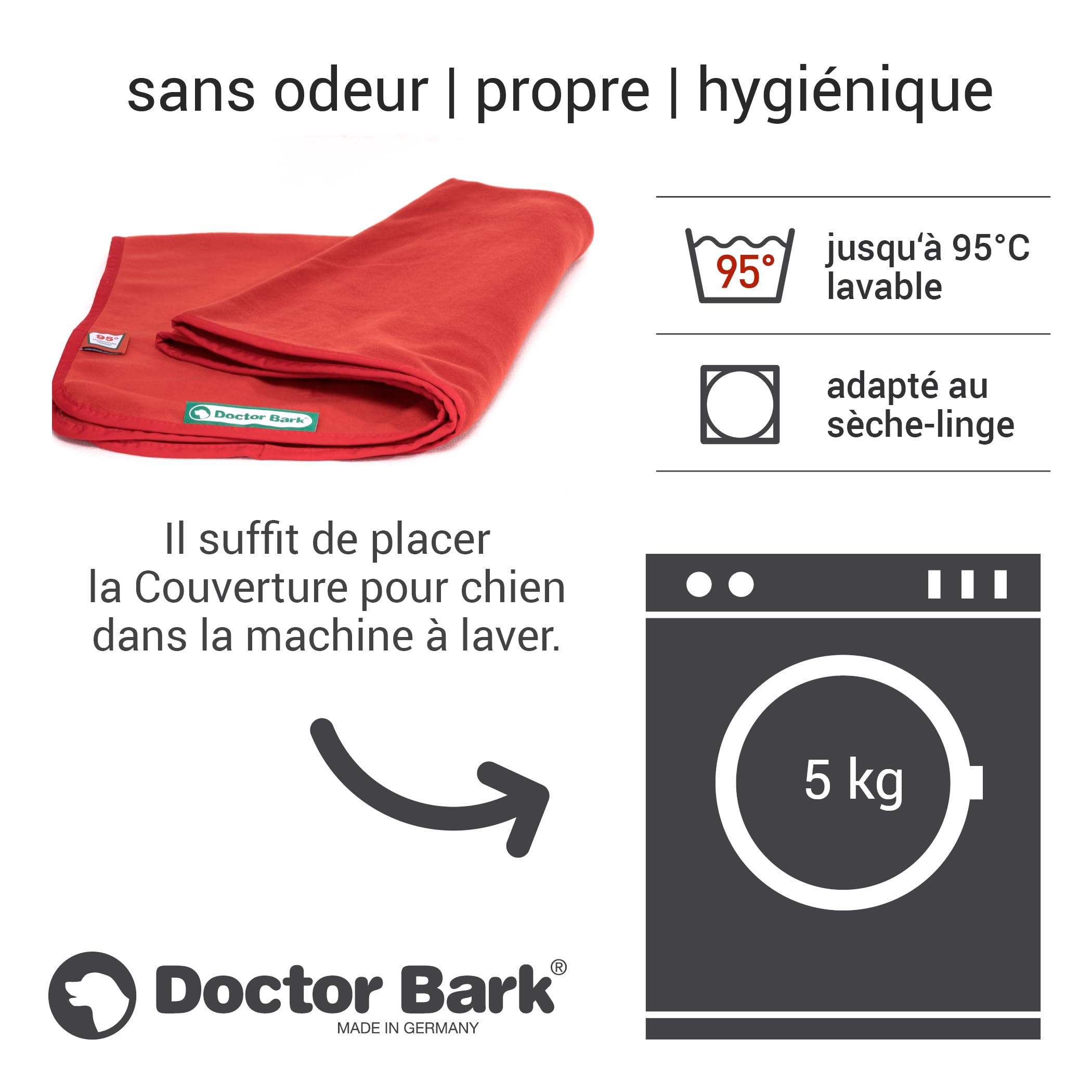 Doctor Bark Couverture Polaire Rouge pour Chien Taille XL 140 x 100 cm