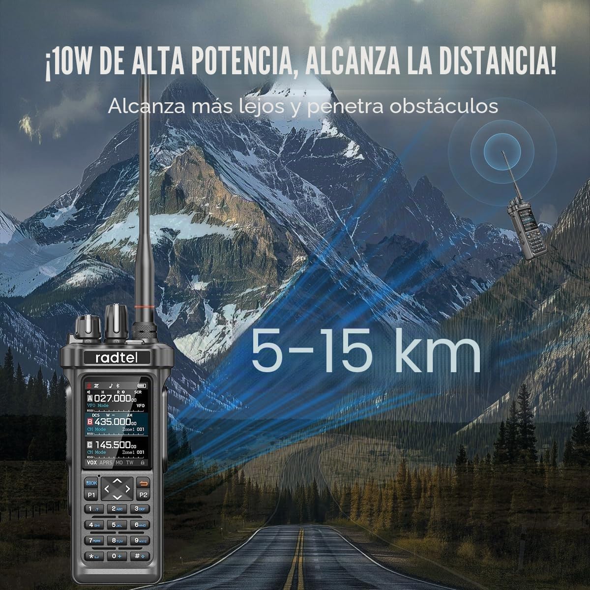 Radioaficionado Radtel RT-950 Pro GPS/APRS, walkie-Talkie portátil de Largo Alcance de 10 W, programación por aplicación Bluetooth (con Cable de programación y batería Adicional)