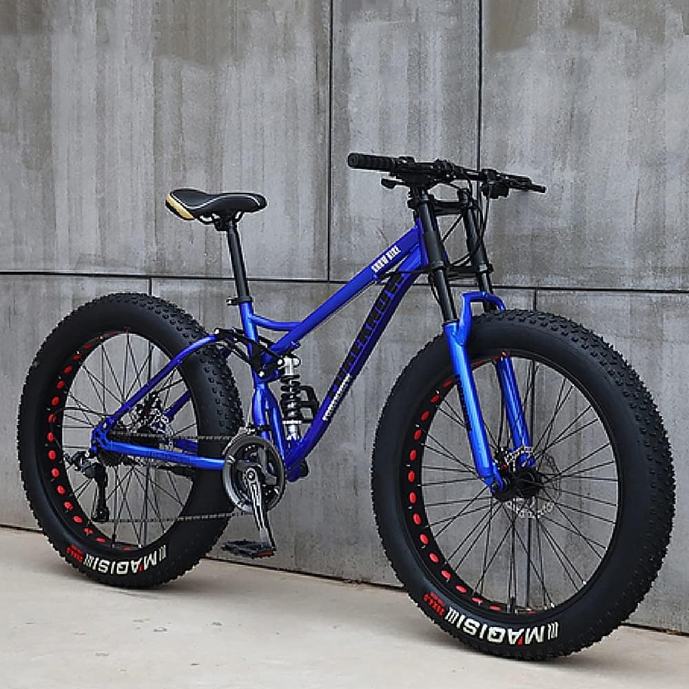 26Inch Mountain Bikes, Adult Fat Tire Mountain Trail Bike, 27 Speed Bicycle, High-carbon Steel Frame Full Suspension Dual Disc Brake, 4.0 Inch Thick Wheel Mountain Snow Beach Bikes