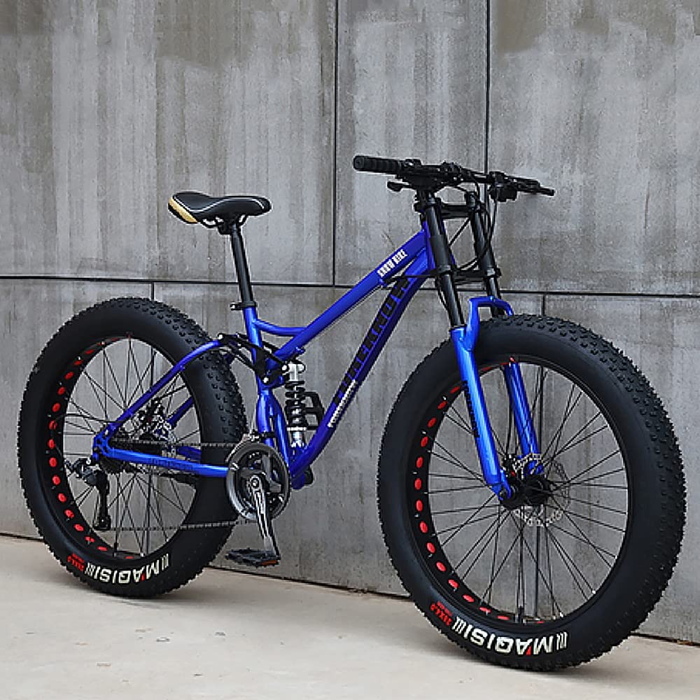 JAMCHE26Inch Mountain Bikes, Adult Fat Tire Mountain Trail Bike, 27 Speed Bicycle, High-carbon Steel Frame Full Suspension Dual Disc Brake, 4.0 Inch Thick Wheel Mountain Snow Beach Bikes