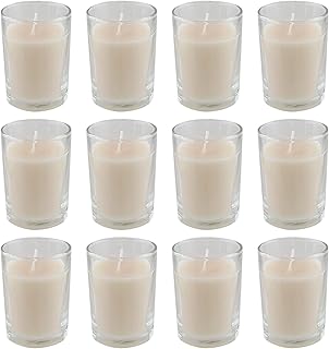 Mega Candles 12 pcs Unscented Ivory Glass Container Candle, Votive Candles 12 Hours 2 Inch x 2.5 Inch, Home Décor, Wedding Receptions, Baby Showers, Birthdays, Celebrations, Party Favors & More
