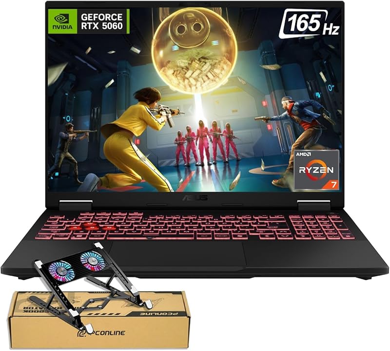 ASUS TUF A16 RTX 5060 Pro Gaming Laptop, 16" FHD+ 165Hz Display, AMD Ryzen 7 260 (Beats Intel i7-14700), NVIDIA RTX 5060, 32GB DDR5 RAM, 1TB SSD, RGB Backlit KB, RJ-45, Bundle with PCO Laptop Cooler