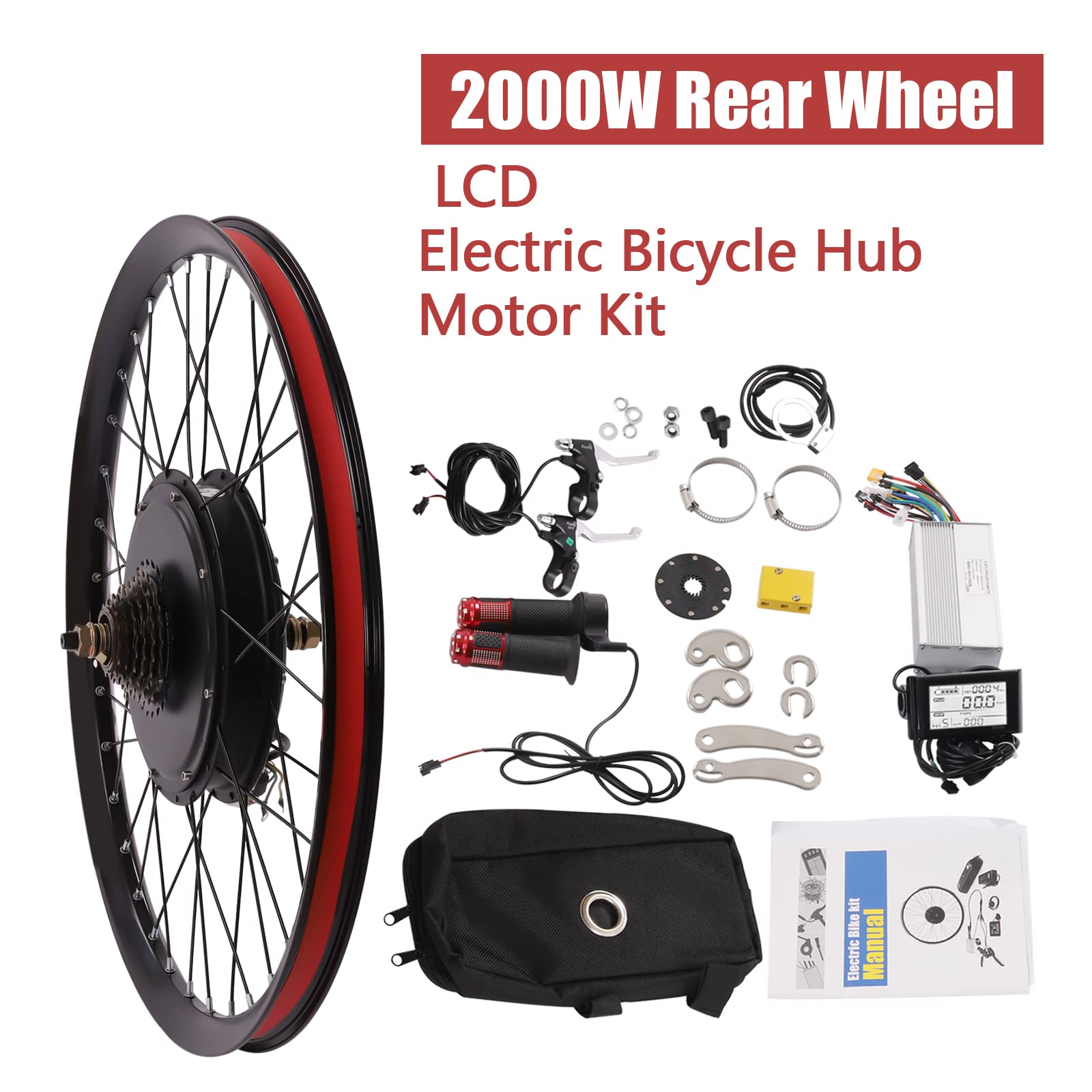 Kit de conversion de vélo électrique de 66 pouces 72 V 2000 W pour roue arrière puissant avec contrôleur et affichage, kit de réglage de 9 vitesses pour vélos modifiés