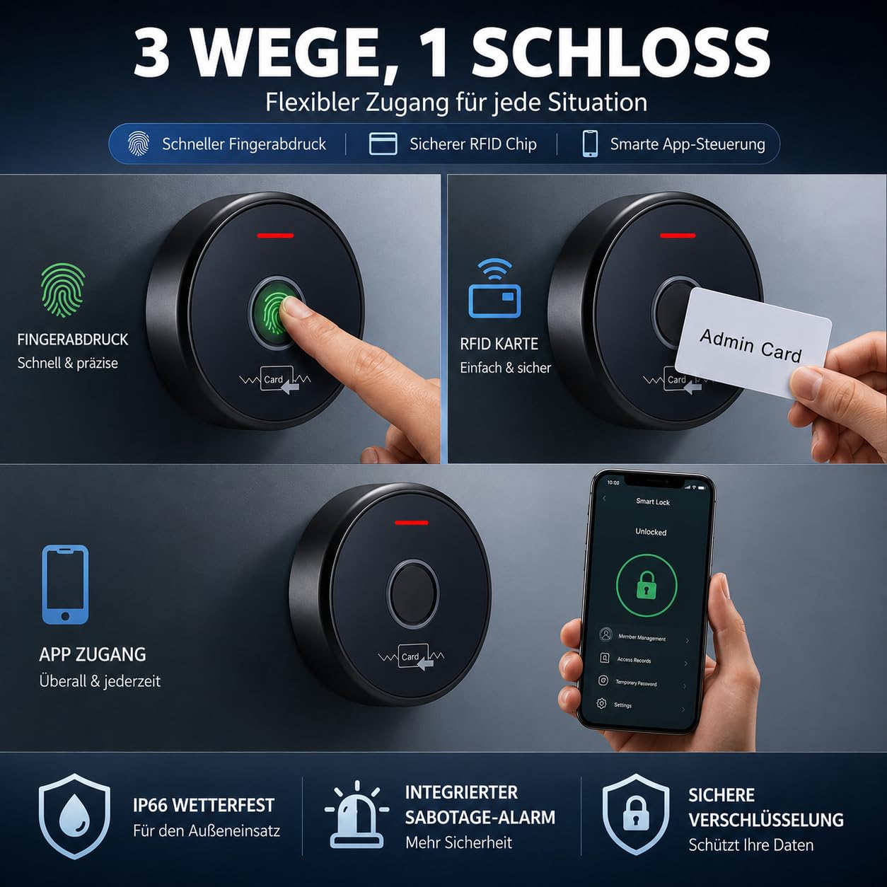 MATHFEL Smart Lock - Serrure électronique pour porte d'entrée - Serrure à code résistante aux intempéries avec RFID, IP66, 2 relais - Gâche électrique à code, serrure intelligente, serrure automatique
