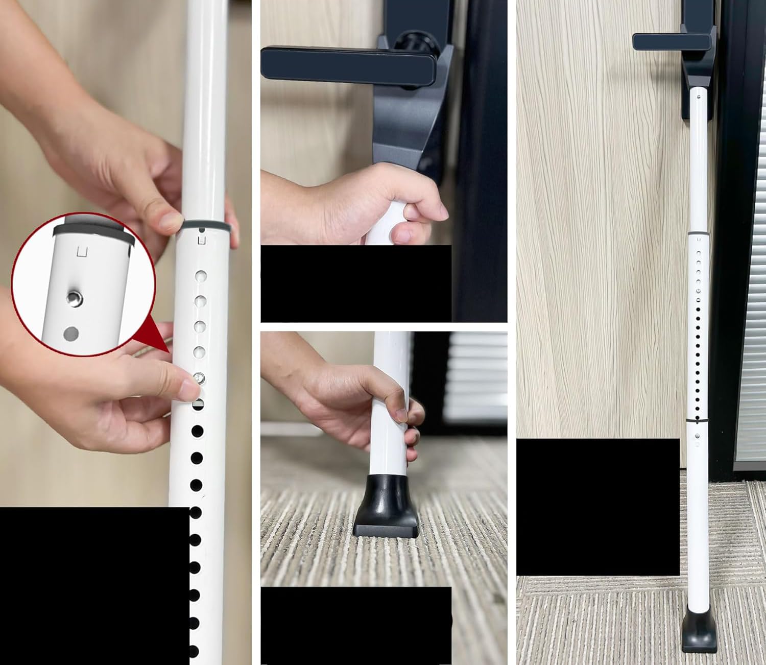 Barra de seguridad para puerta ajustable paquete de 2 – Refuerzo portátil para hogar, apartamento y viajes, tope de puerta resistente con apoyo en el suelo