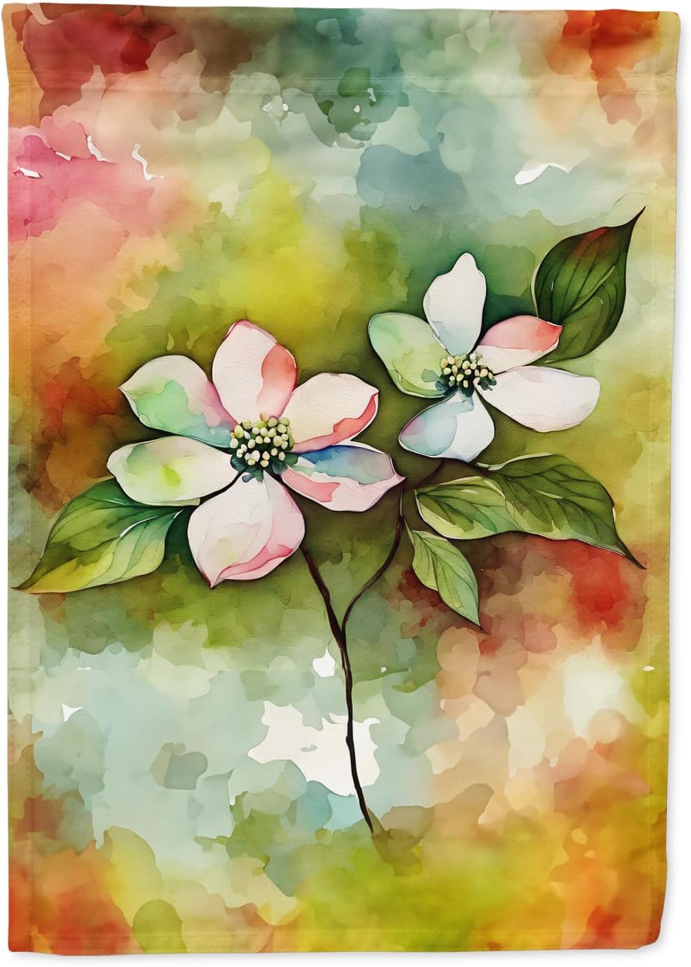 Caroline's Treasures Virginia American Dogwood in Watercolor House Flag Large Porch Sleeve Pole Decorative Outside Yard Banner Artwork Wall Hanging, Polyester, House Size, Multicolor