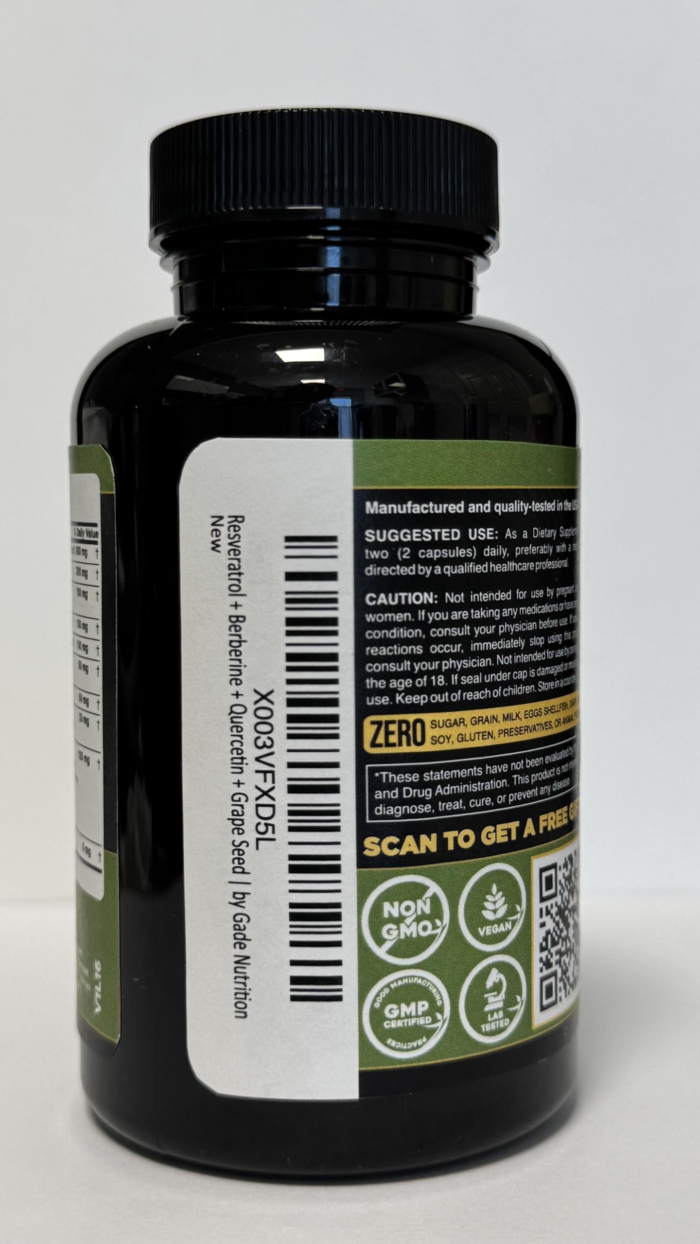 Gade Nutrition Resveratrol Berberine Quercetin Grape Seed Extract Green Tea Extract N-Acetyl Cysteine - 14 in 1 Complex Supplement for Women & Men with Potent Antioxidants - Made in USA — Amazon image 9