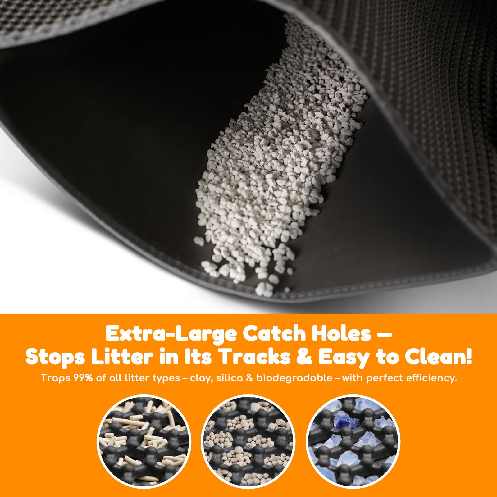 Extra Large Waterproof Cat Litter Mat - New 31x24 Inch Honeycomb Double Layer Traps Litter, Waterproof & Non-Slip Floor Protector, Easy Clean, Odor-Free, Dark Gray - image 4