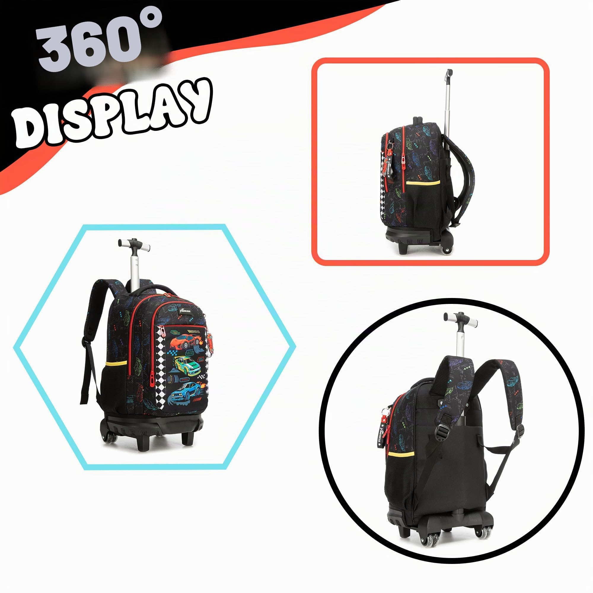 HTgroce Zaino Trolley Scuola Elementare Bambino– Set 3 in 1 con Zainetto, Borsa per la Merenda e Astuccio – Zaino con Ruote per Primaria e Viaggio
