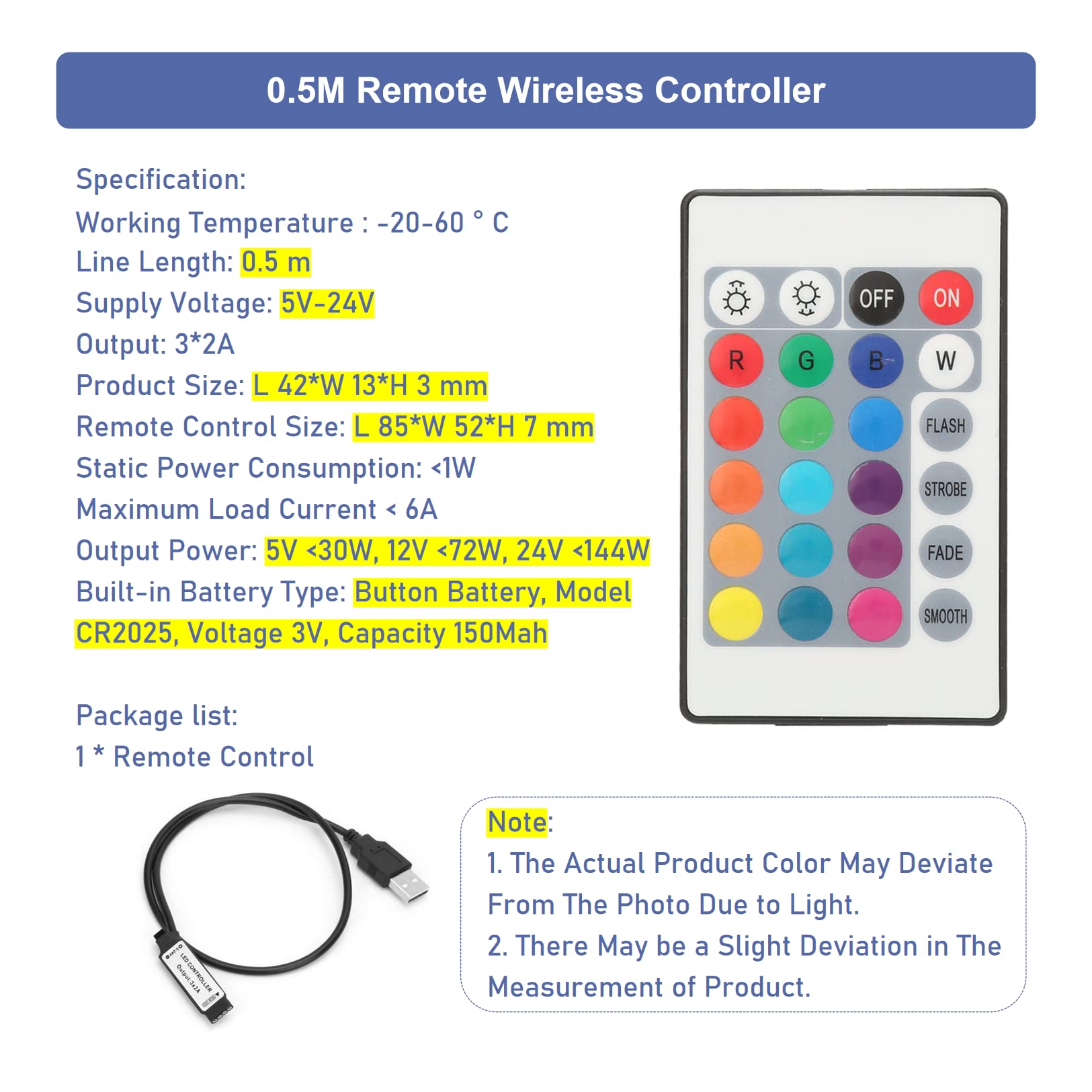 Contrôleur LED télécommande universelle pour lampes et bandes LED Utilisation simple pour diverses lampes