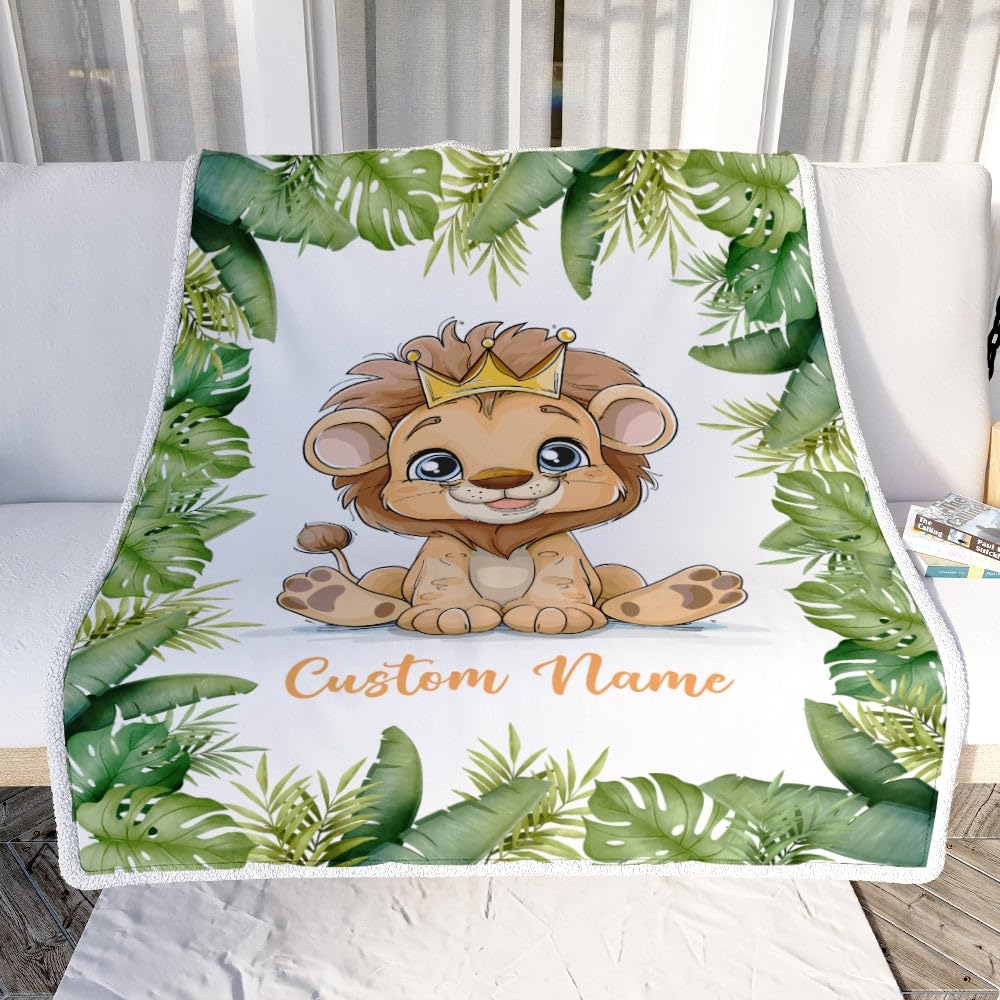 CenturyTee Personalized Baby Blanket Name Custom Baby Boy Cute Lion Newborn Children Kids Son Grandson Nephew Birthday Customized Fleece Blanket (50 x 60 Inches - Youth Size), Multicolor 508 (508)