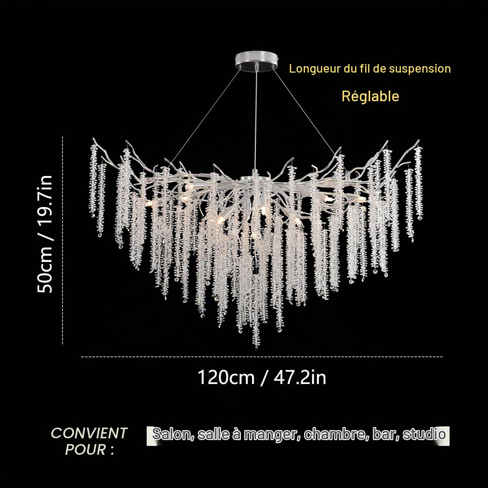 Luxe Lampe à Pendentif en Cristal, Avec branches d'arbre Lustre en Cristal for salle à manger, cuisine, salon, chambre à coucher