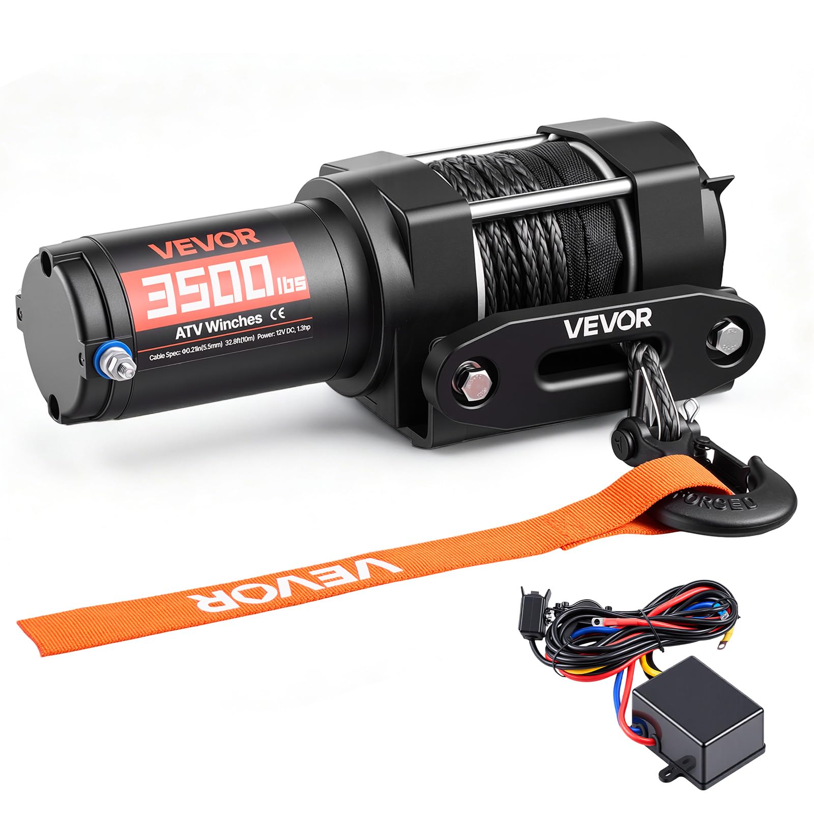 VEVOR Verricello Elettrico con Cavo da 1587 kg, Verricello Elettrico da 12 V CC per ATV/UTV Fuoristrada con Fune Sintetica Ø 5,5 mm x 10 m, Telecomando Cablato, Protezione IP55 per Recupero Stradale