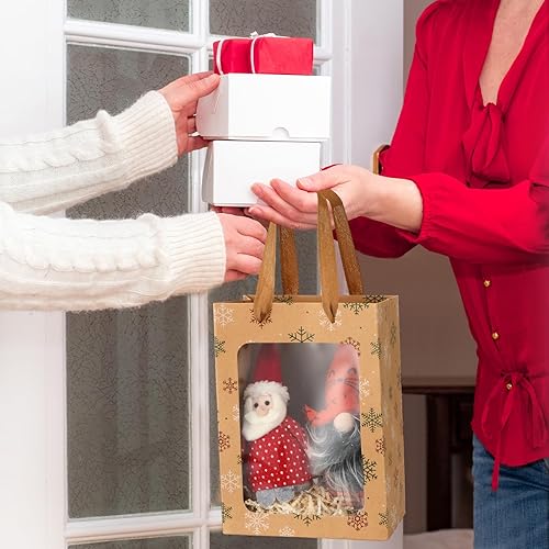 Miniatura 5 de Cholemy 16 bolsas de regalo de Navidad con ventana transparente y asas, bolsas de regalo de papel de estraza de Navidad de 10 x 7 x 5.12 pulgadas,