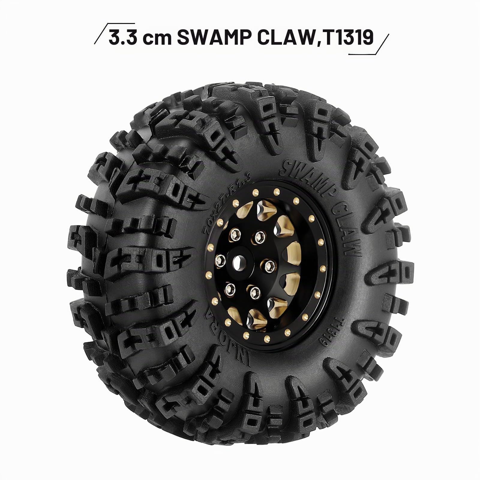 INJORA 1.3 Pneus de Roue S5 Griffe Des Marais Pneus Terrain Boueux 70 * 27mm pour 1/18 1/24 RC Crawler Car (Negro Latón)