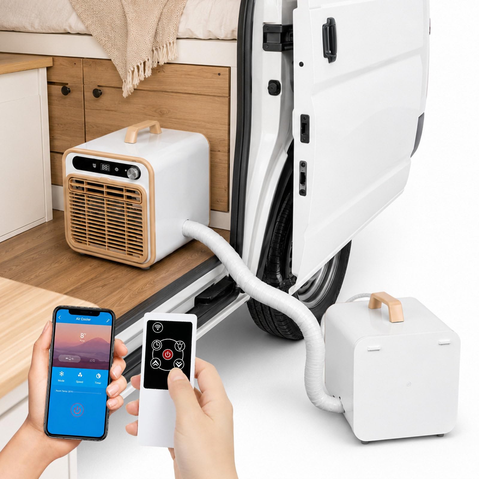 agreilduite Tent Air Conditioner for Camping, Portable Split Air Conditioner with Quiet <40dB use & 12-Hour Timer, Reliable Tent Air Conditioner for Camping, Campervan & Motorhome Trips 1.5m-pipe