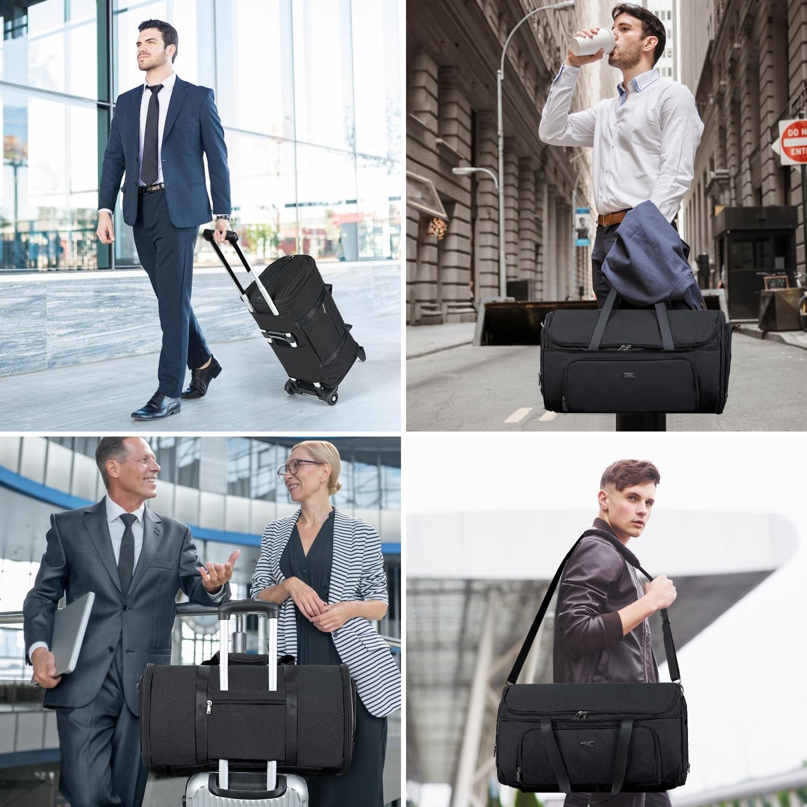 Sac à Vêtements pour Voyage avec roulettes, 3 en 1 Convertible Housses de Costume Homme, Housses de Vêtements avec Compartiment Chaussures, Sac à Bagage à Main de Voyage avec Roues, Noir