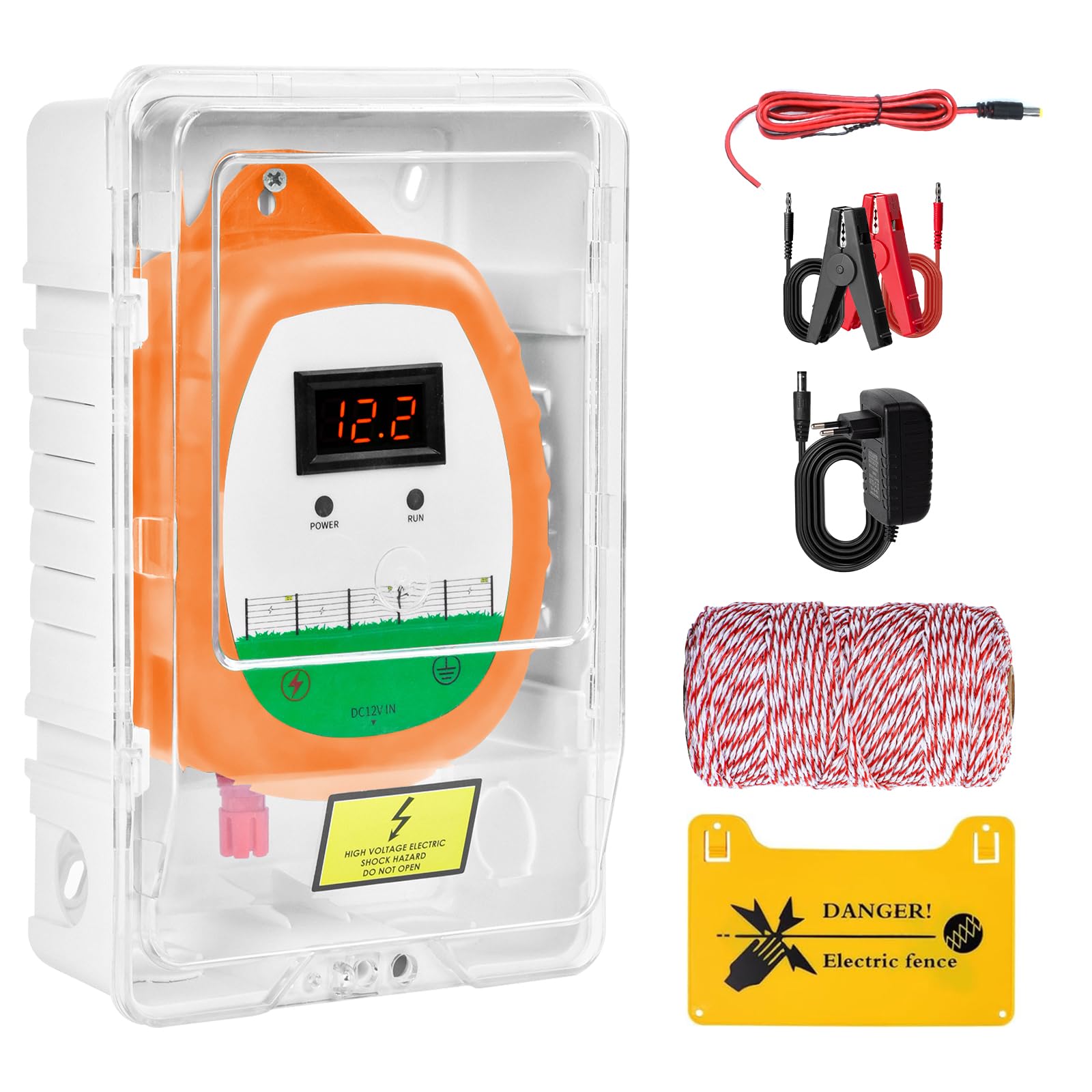 Recinzione Elettrica Kit 10 km 1 Elettrificatore 200 m Filo 2,2 mm² Custodia Impermeabile