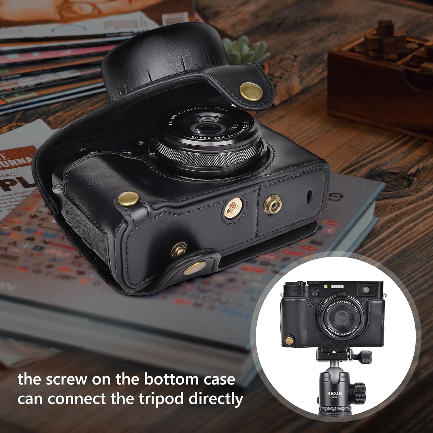 MUZIRI KINOKOO Case Compatible for Fujifilm X100VI Digital Camera, PU Leather Protective Cover with Adjustable Shoulder Strap, Portable Easy Carrying - Black