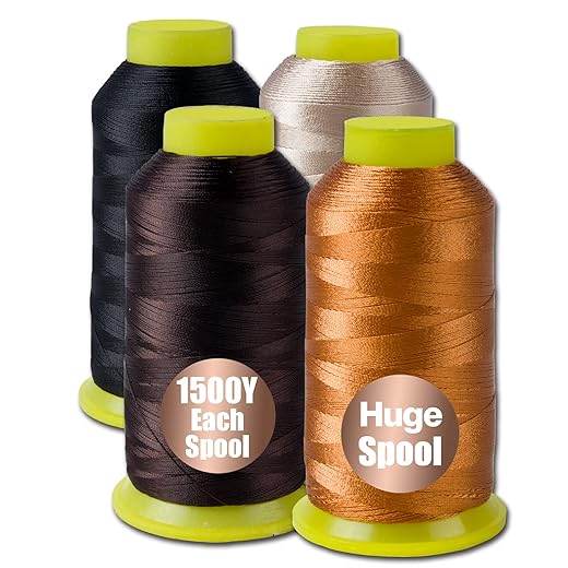 4 Pcs Brown Bonded Nylon Thread for Sewing, 210d/3 Upholstery Thread Heavy Duty, 4 Cone of 1500 Yards Each Leather Sewing Thread, Weave Needle,Serger Overlock Machine for Sewing Hair Extension Thread
