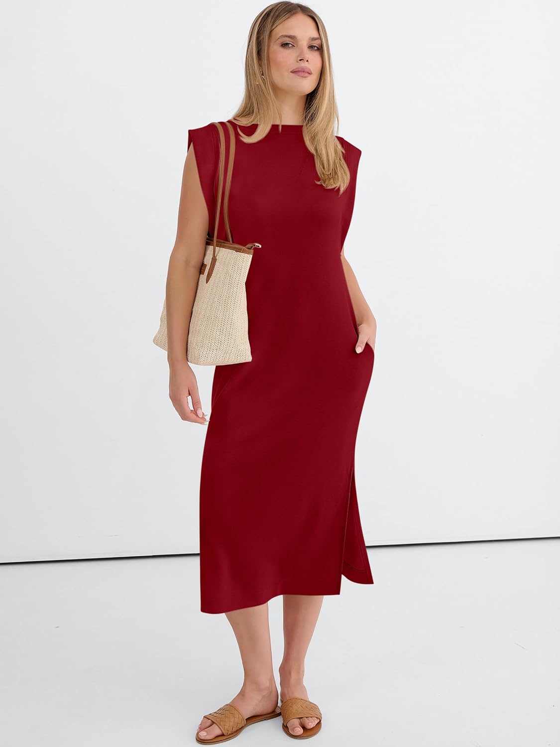 ANRABESS Womens Summer Casual Midi Dress Sleeveless Crewneck Loose Split Wrinkle-Free Beach Travel Vacation Long Sundress - Image 7