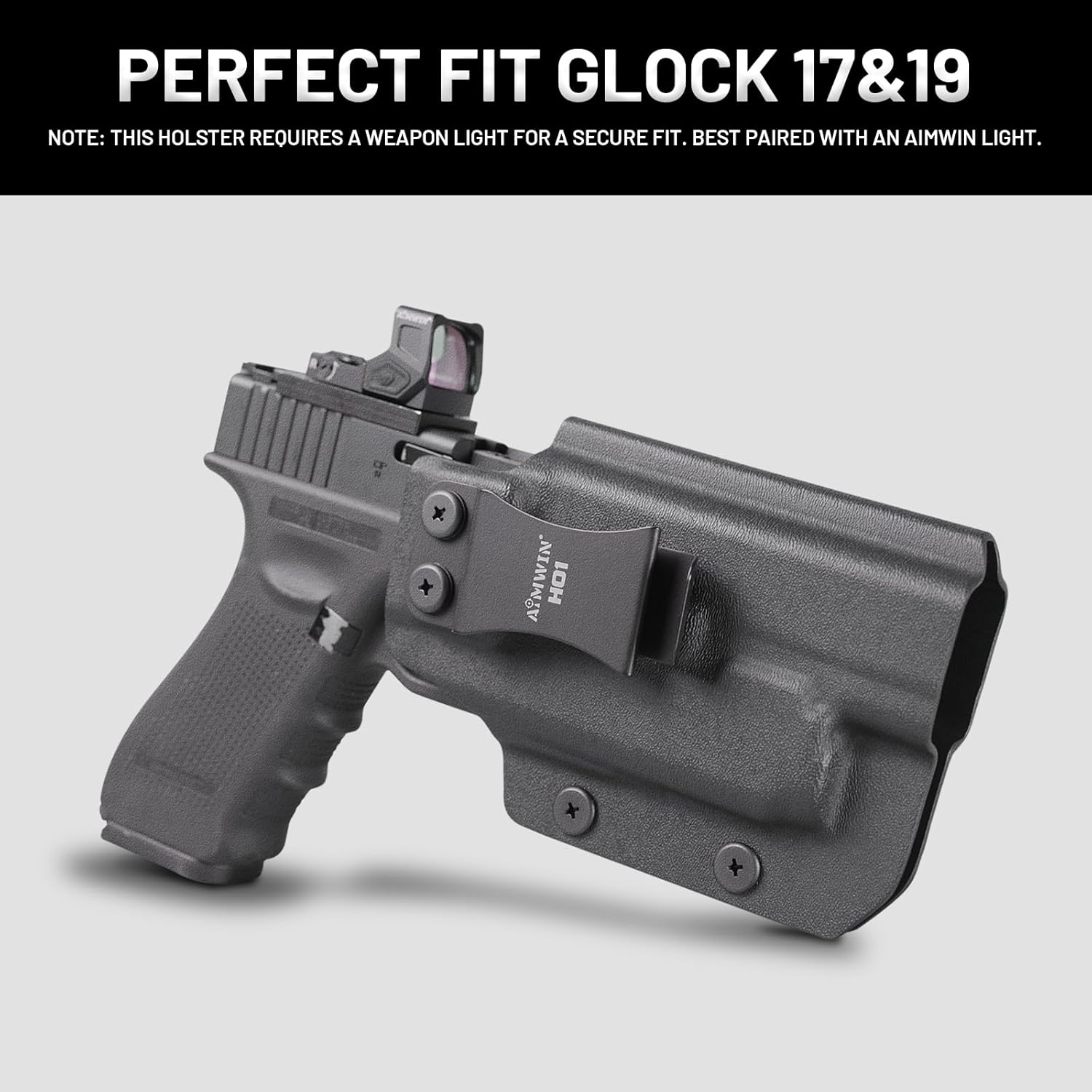 AIMWIN Tactical Weapon Light 900 Lumens Pistol Flashlight Bundled with IWB Holster for Glock 17 19 Right Handed