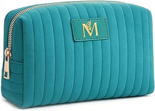 パーソナライズ イニシャル トラベル メイクアップバッグ コスメポーチ 15 16 17 18 19 20 21歳 ティーン ガールズ ギフト トレンディなもの 誕生日プレゼント 女性用 ブルー ベルベット - M