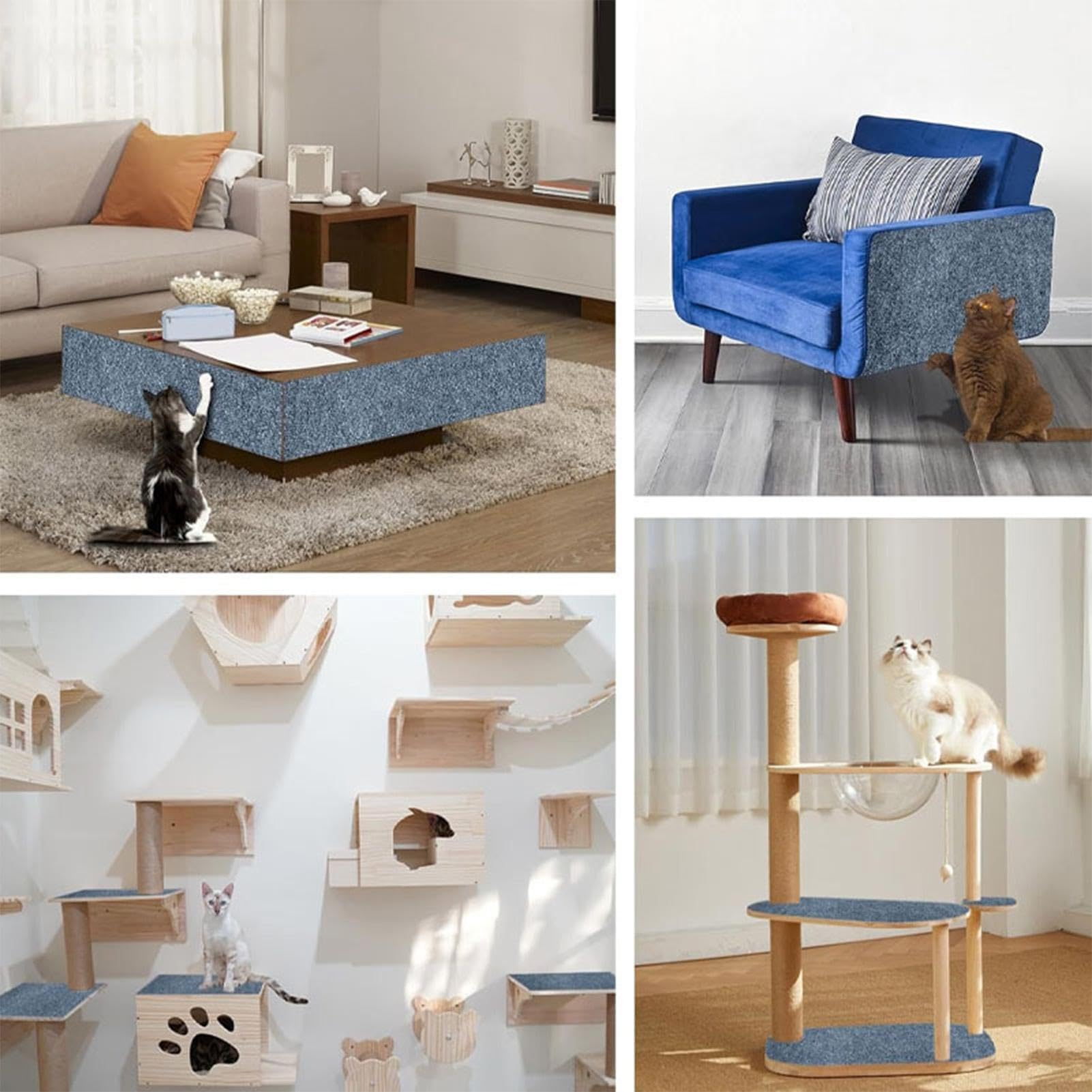 Protector de muebles para gatos | Alfombra adhesiva cortable – 210 x 40 cm, protector de sofá con 20 tornillos – para alivio de la picazón de la piel, juego de actividad, sofá, pared, sala de estar