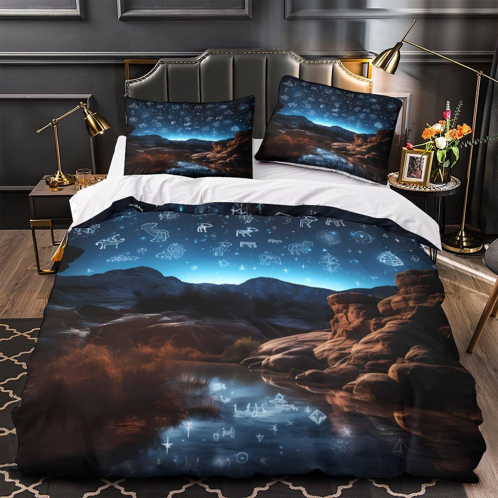 Housse de Couette Égypte Antique 220x240 Lit Garçon Ado Microfibre Imprimée 3D King