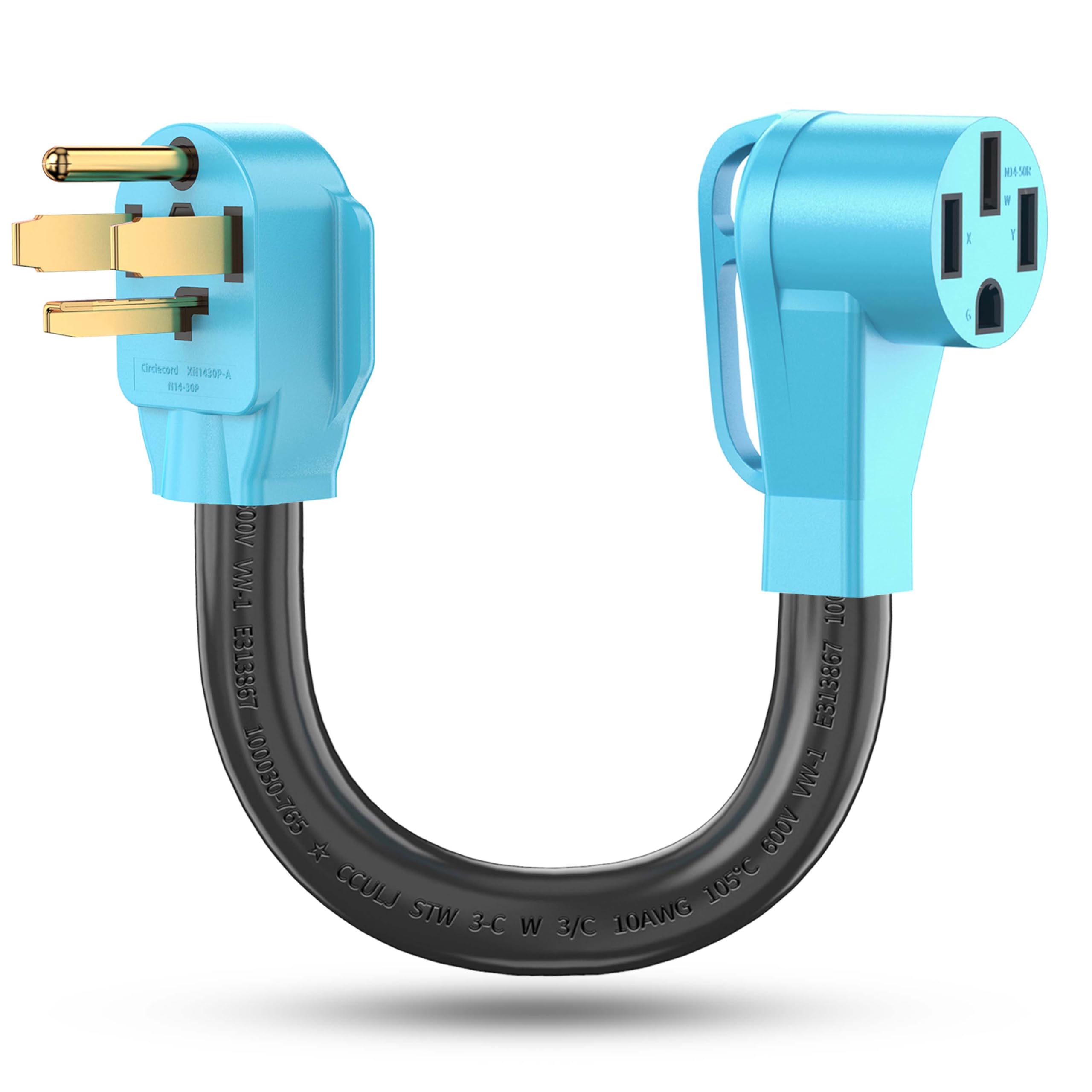CircleCord 4 Prong NEMA 14-30P to 14-50R EV Charger Adapter Cord Compatible with Tesla Model 3/S/X/Y, 30 Amp Dryer to 50 Amp EV for Leave 2 Charging, ETL Listed