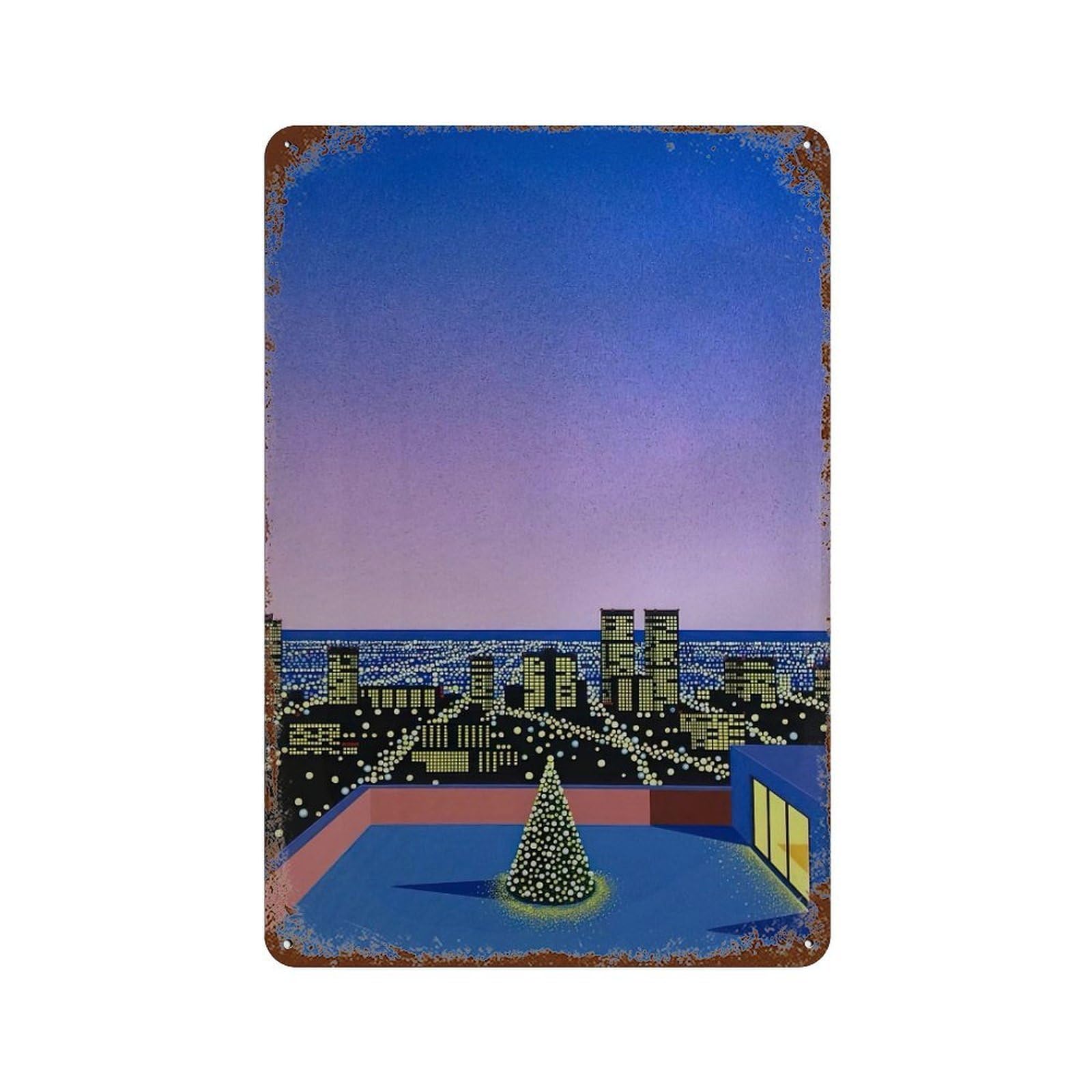xiaoxiaoshen Cityscape Night View. Hiroshi Nagai Japanese City Pop Wall Decor Art Metal Tin Poster Modern Home Decor Art Home Bar Shop Decorations Vintage Sign 30x20cm