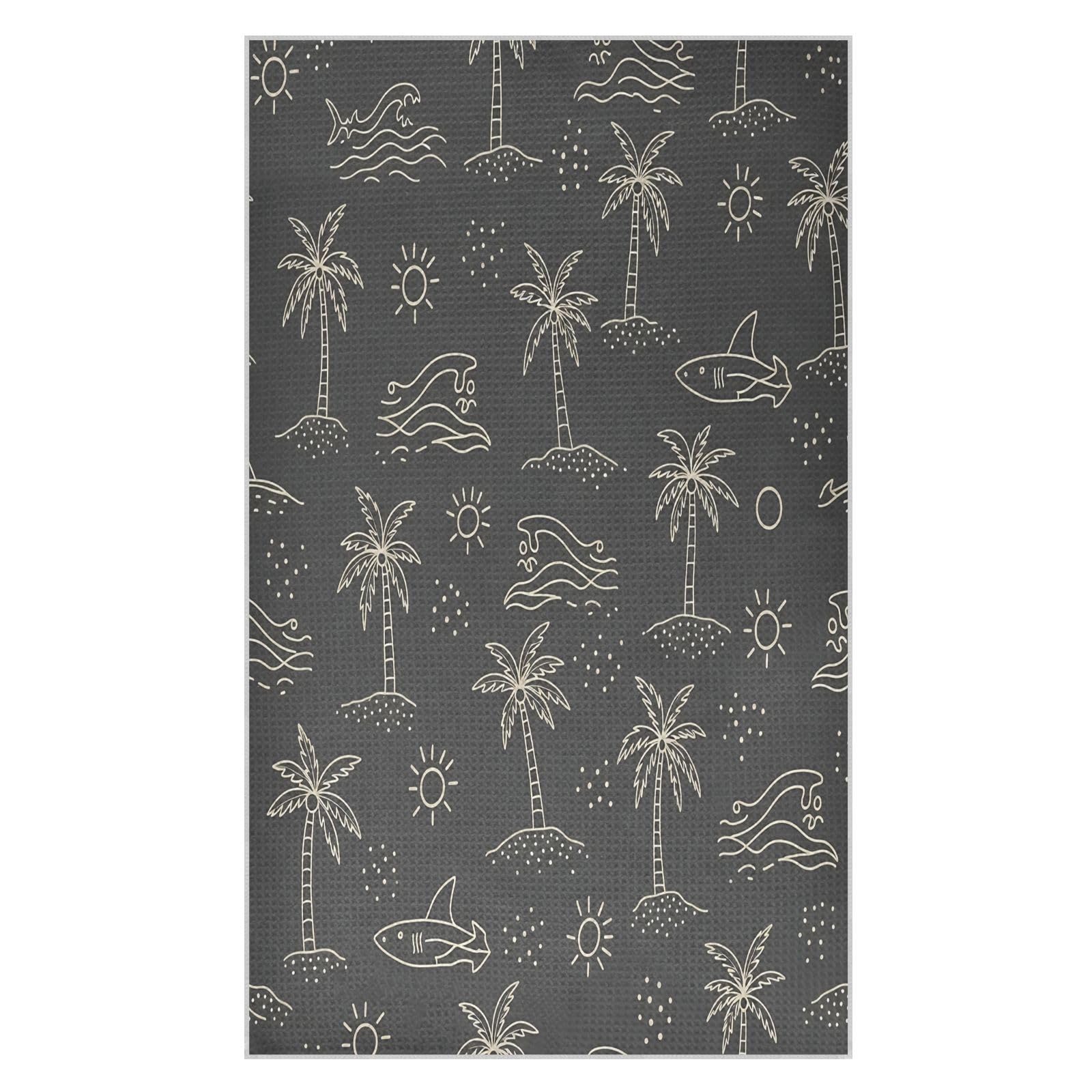 BURSTDDY Coconut Trees and Waves Kitchen Towels,Absorbent Dish Towels 2 Pack