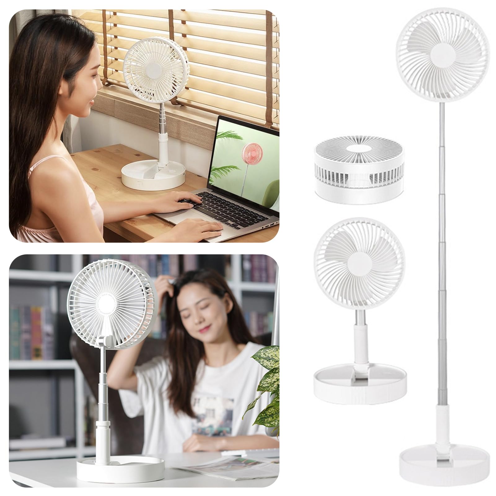 Ventilatore da terra portatile, pieghevole, con 4 velocità, regolabile in altezza, per camera da letto, ufficio, campeggio, viaggi, 97 cm