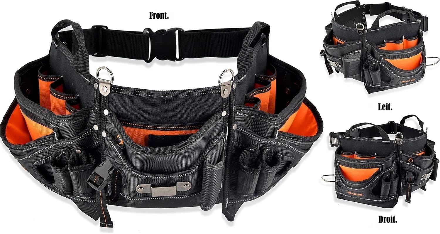 WELKINLAND Ceinture à outils de charpentier à 18 poches – Pochette à outils de construction et CVC pour charpentier