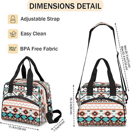 Miniatura 4 de Aztec Western - Lonchera térmica con aislamiento para mujeres y niñas, grande, étnica azteca, térmica, bolsa duradera con correa ajustable para el