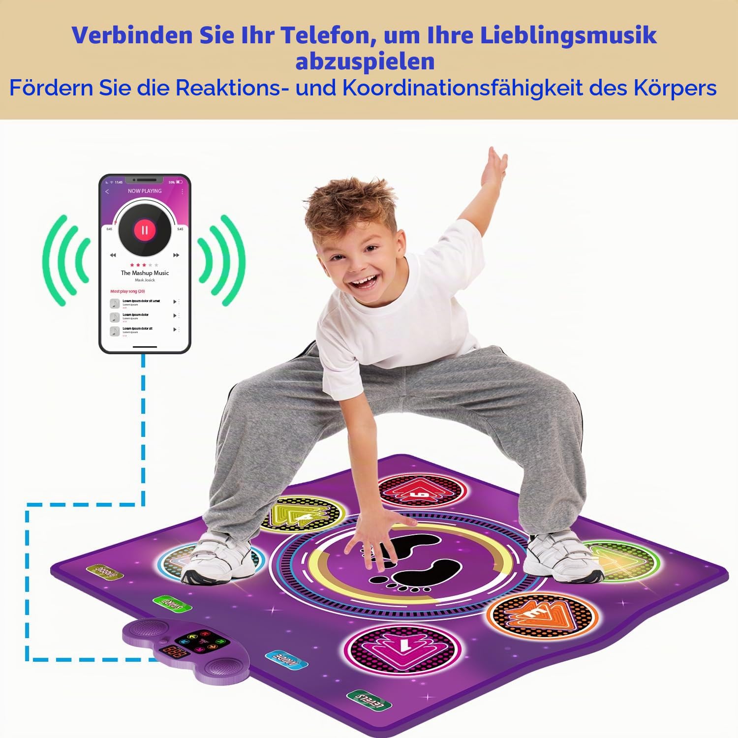Upgrade Tanzmatte,elektronisches Musiktanzpad,mit 6 Leuchttasten,unterstützt Musikwiedergabe über das Handy,6Spielmodi,geeignet für Kinder von3-12Jahren,perfekt als Weihnachts- und Geburtstagsgeschenk