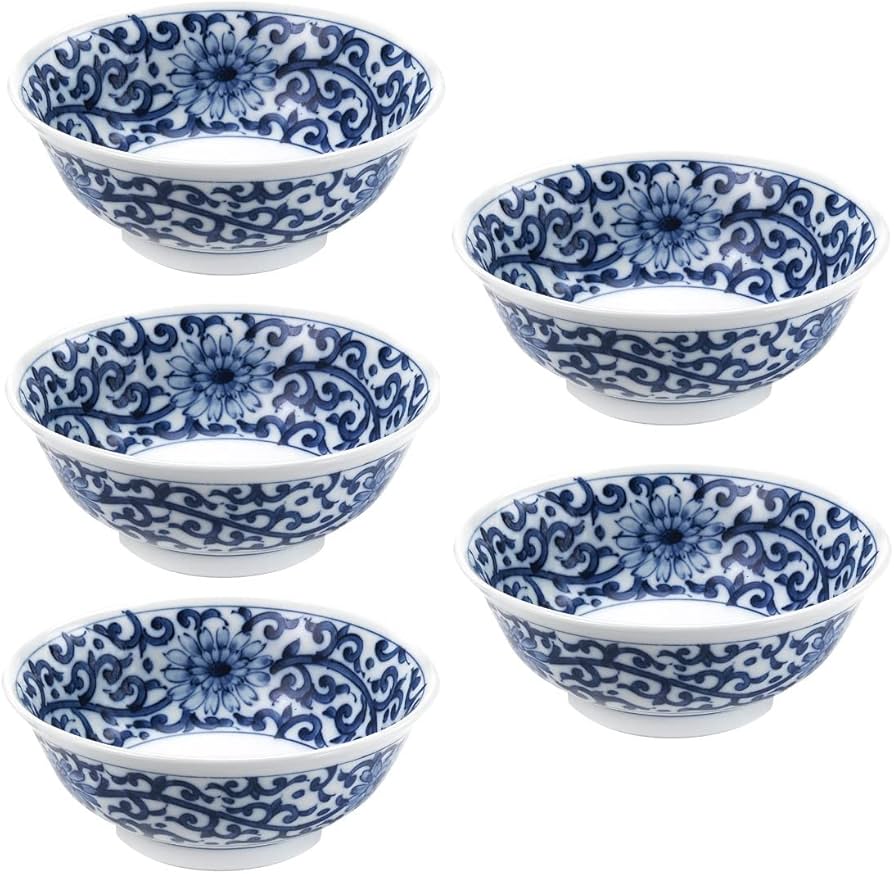 Amazon.co.jp: 5個セット 染付唐草麺鉢 [ 20.5 x 7.5cm 581g