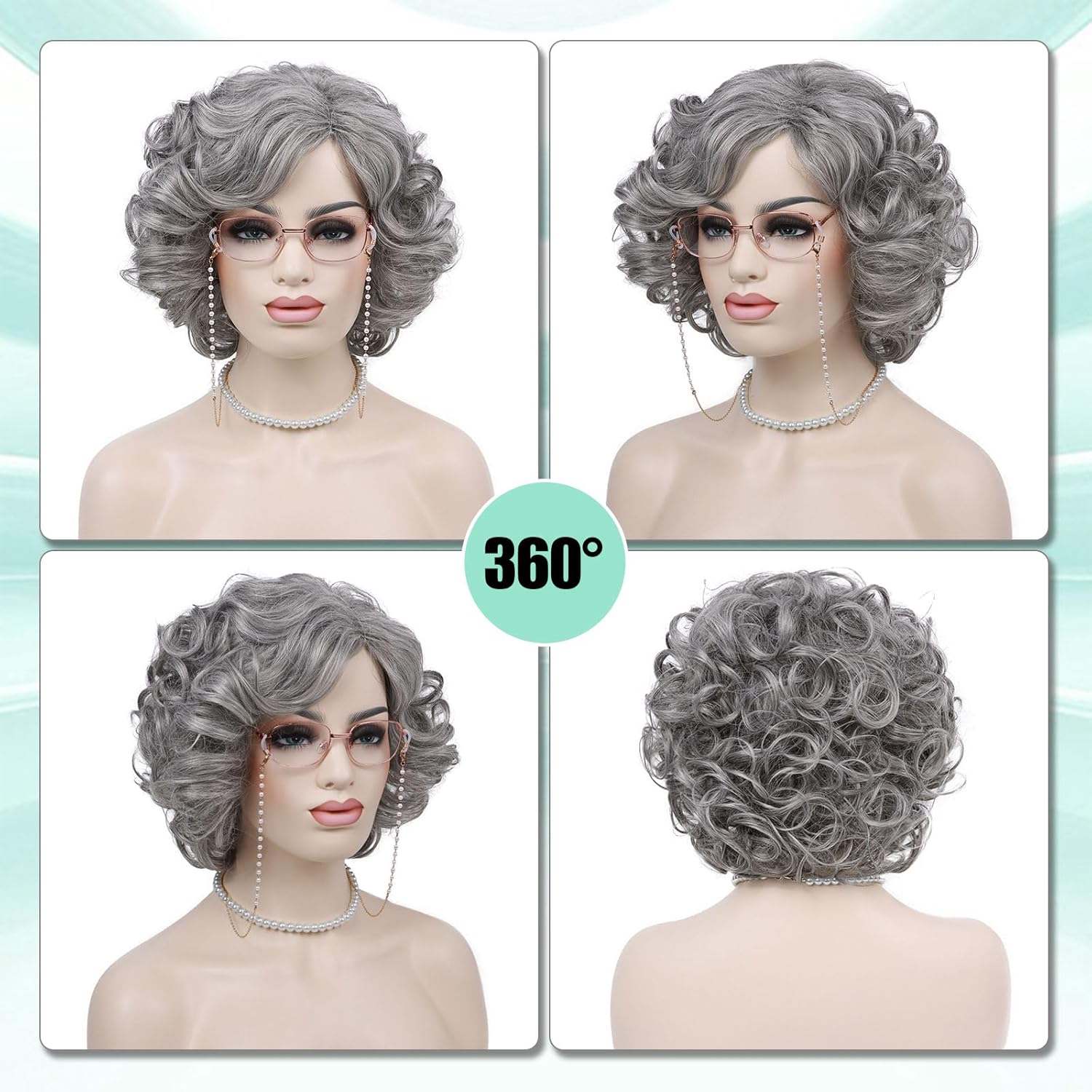 G&T Wig Grey Wigs for Old Lady Costume Grandma Wig 100 Days of School Granny Wig For Old Women’s Cosplay Party Halloween Use (5pcs Set) - Image 4