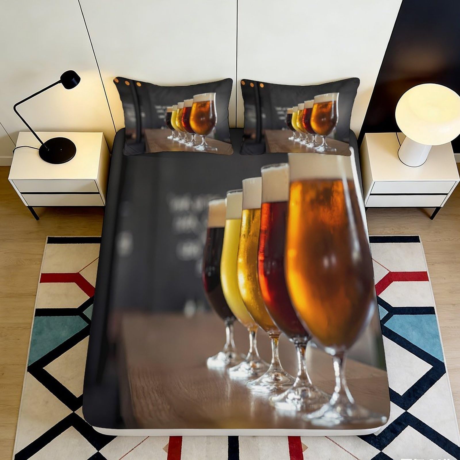 3D Printed Beer Glass Fitted Sheet Microfiber Soft Breathable Bar Theme Bed Cover for Bedroom Dorm Mattress Decor 90x200x25cm